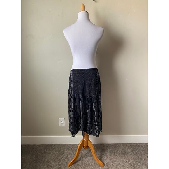 Talbots 100% Pure Silk Black w/ White Polka Dots Pleated Flowy Midi Skirt- Sz 12 - Picture 9 of 9